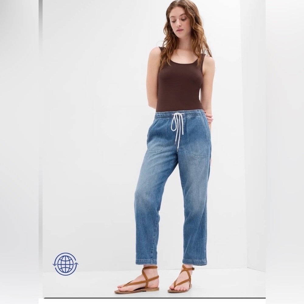 Relaxed Ankle-Length Denim Jogger Pants - Blue
